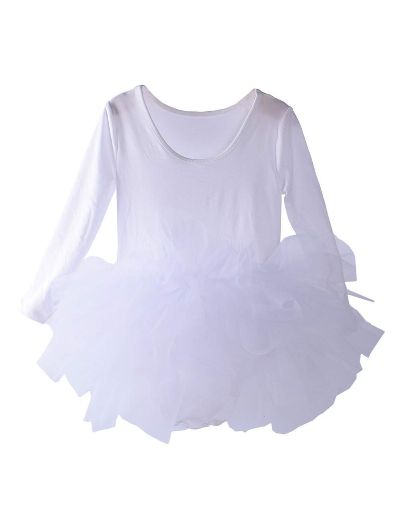 Tutu.kk Toddler Girls Tutu Ballet Dress Gymnastics Long Sleeve 4-Layers Tulle Tutu Leotard White 3-4 Years - Image 1
